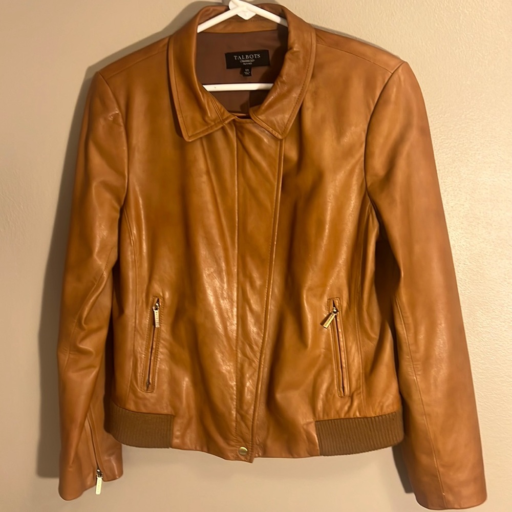 Talbots Tan leather coat women’s size 12p